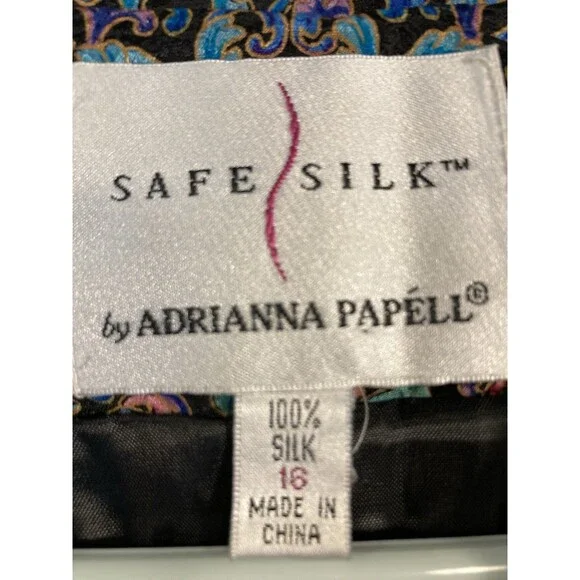 Vintage 100% Silk Brocade‎ Womens Sz 16 Floral Jacket Shoulder Pads SafeSilk - Picture 7 of 7